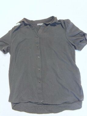 Adrianna Papell Black Short-Sleeve Button Front Blouse